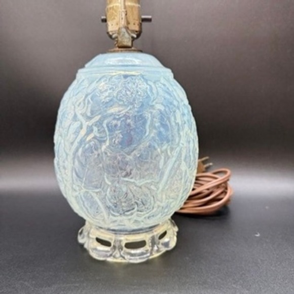 Other - Vintage Opaline Glass Lamp Embossed Floral Egg Shaped Bedside Table 50s READ